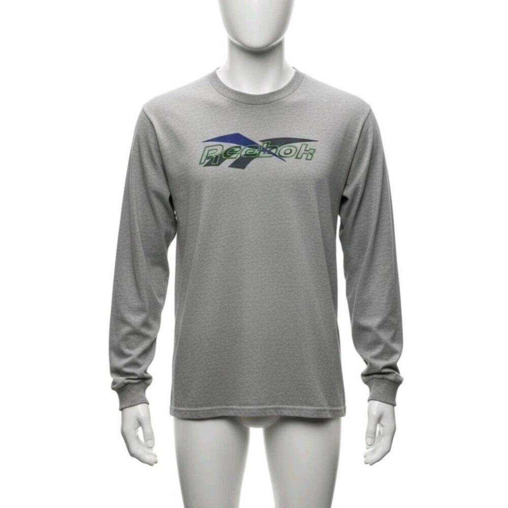 Vintage 90s Reebok Long Sleeve T-Shirt Men's XL Gray Embroidered Logo Made in US